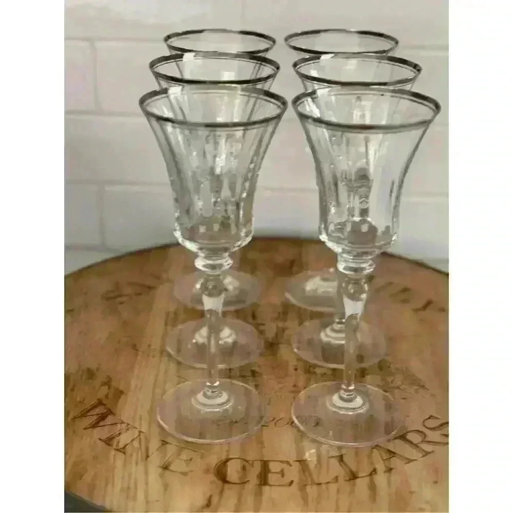MIKASA Jamestown Clear (Platinum Trim) 9” set of 6 Goblets Excellent Condition